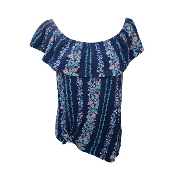 Womens Old Navy Sleeveless Navy Blue Floral Ruffled Blouse Large - Picture 2 of 7
